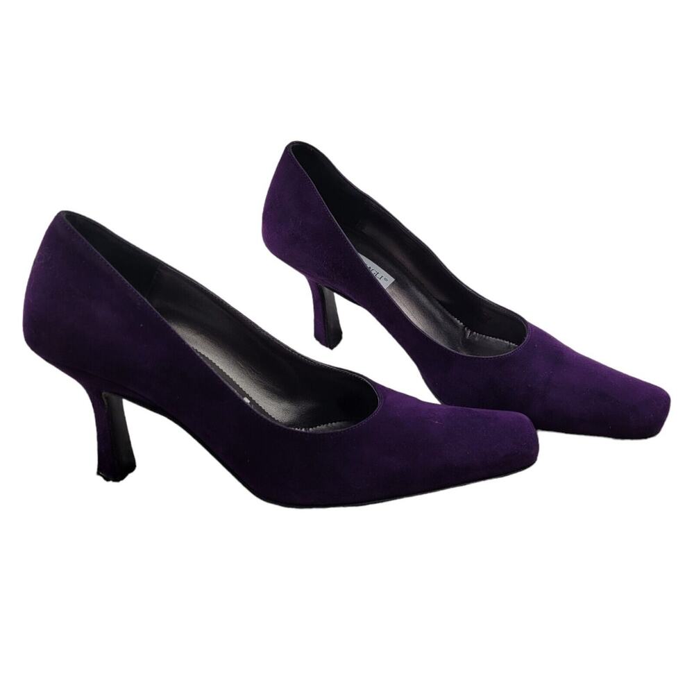 Bruno Magli Royal Purple Suede Heels Square Toe Size 7B Made In Italy‎
